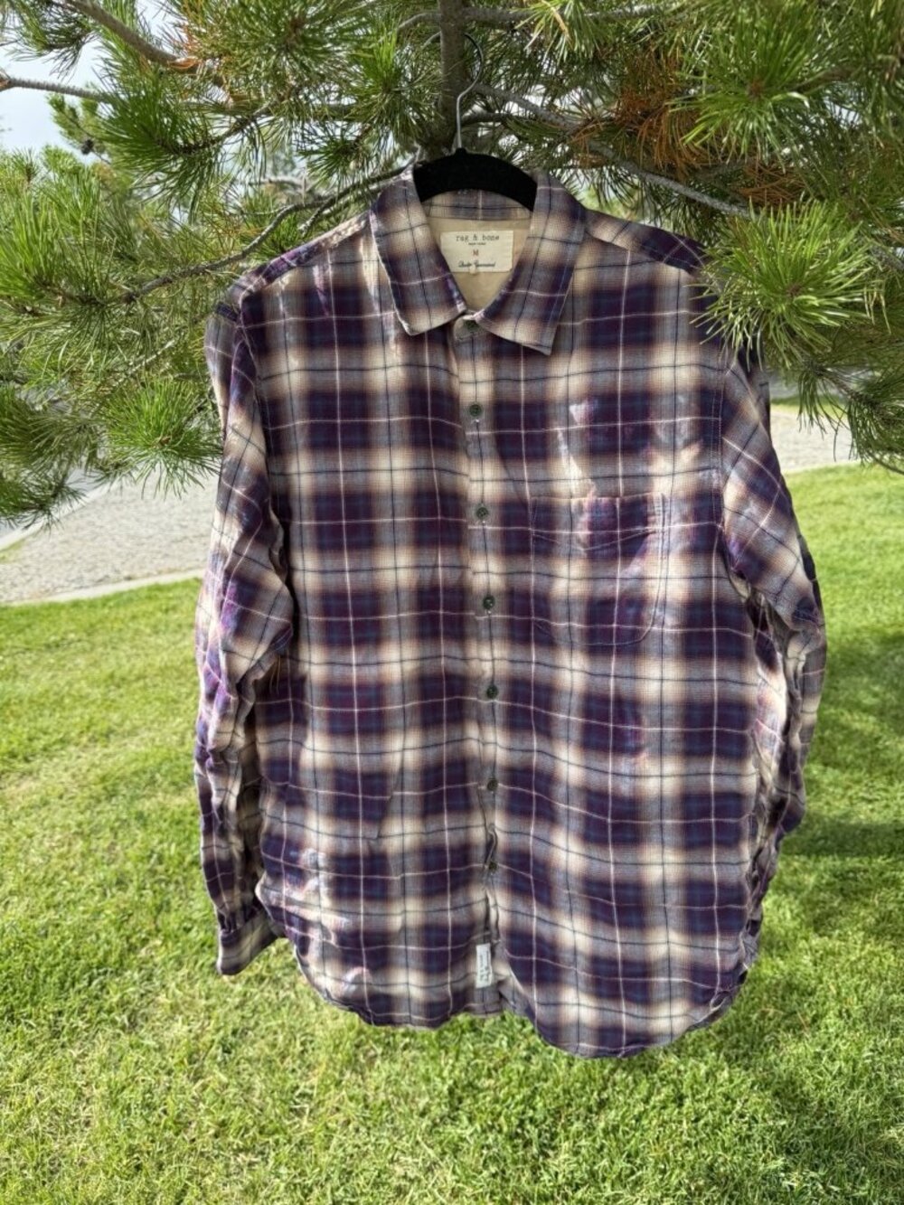Rag & Bone purple cream lightweight flannel plaid western rodeo shirt M gorpcore